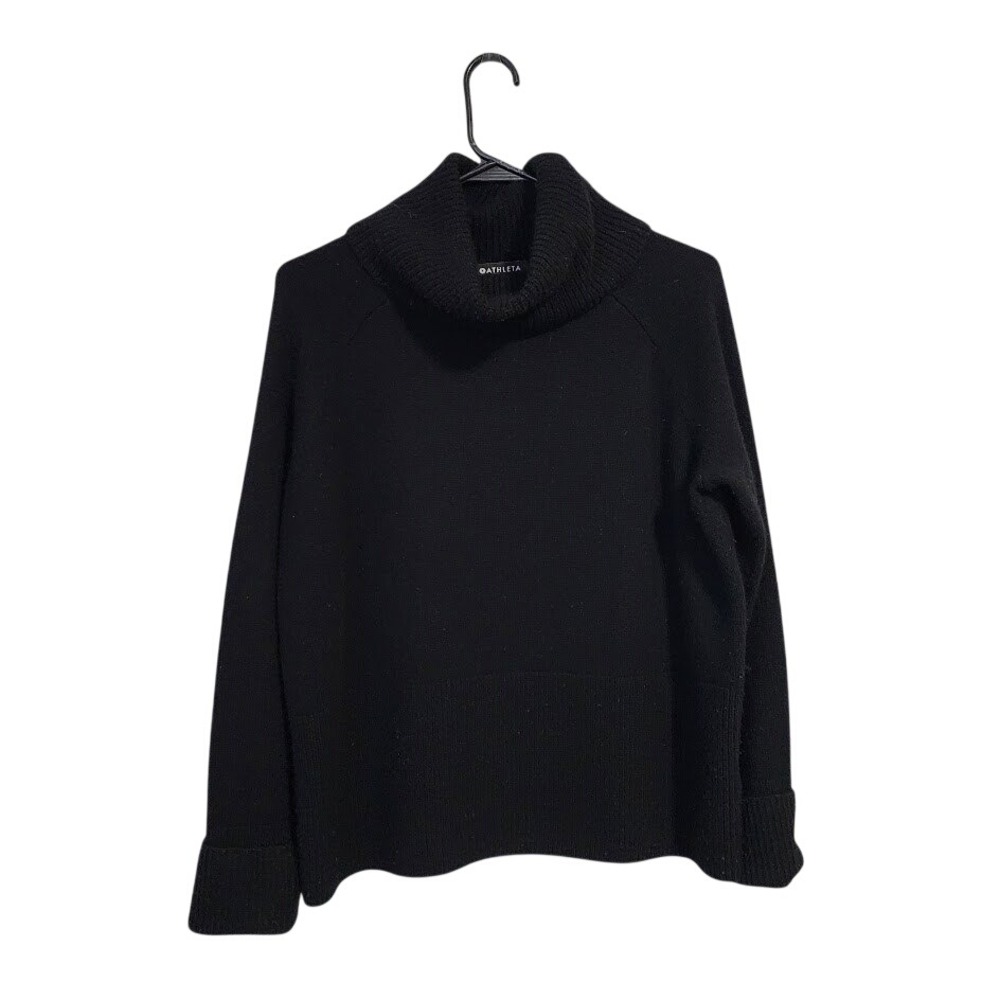 ATHLETA Alpine Knit Turtleneck Crop Sweater Black Wool Cashmere Après Ski XXS